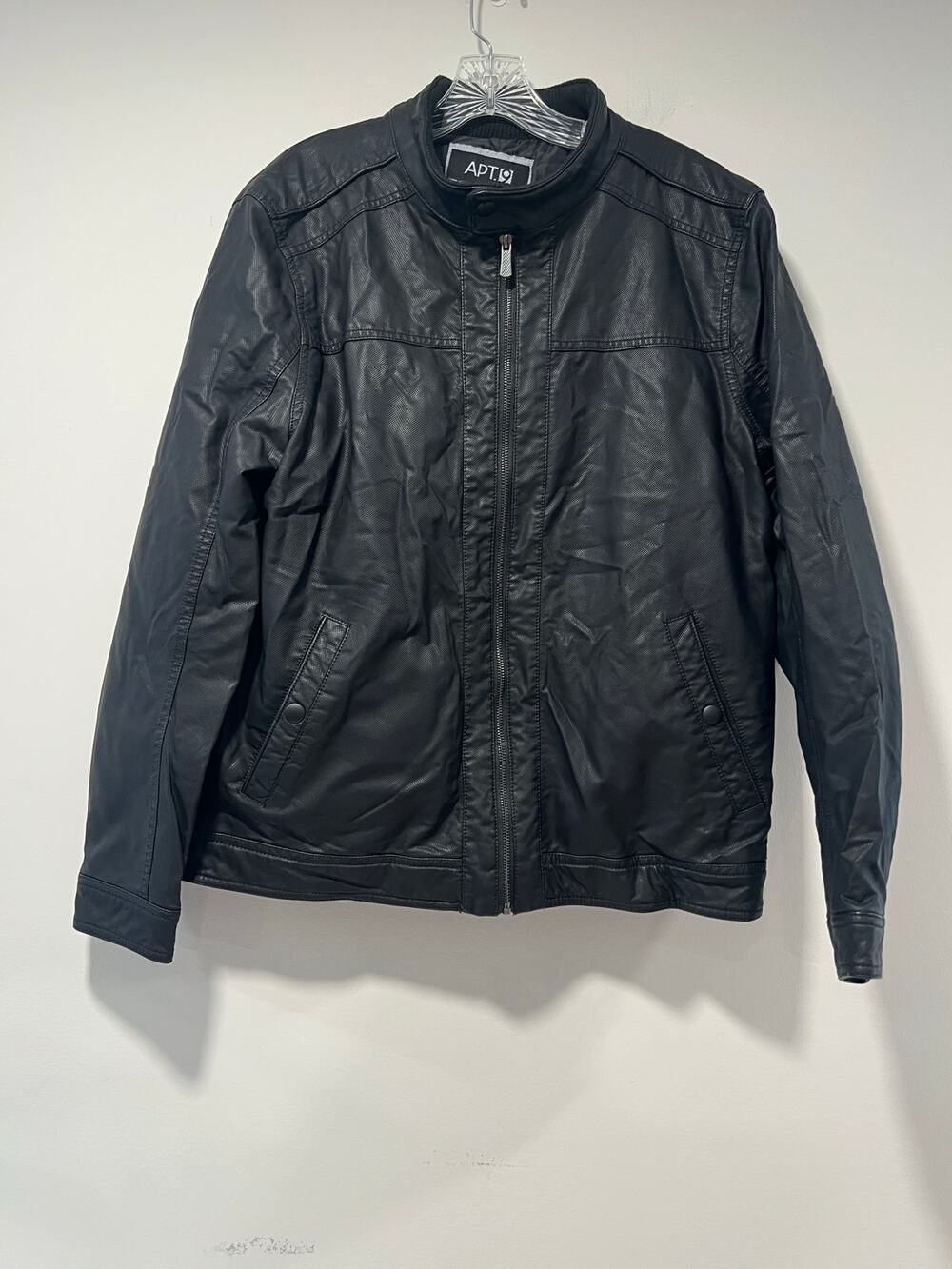 Apt 9 Faux Black Leather Bomber Jacket Zip Up Size Large JL